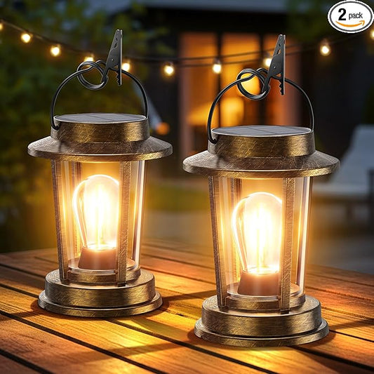 Solar Lanterns Outdoor Waterproof 2 Pack , Upgraded Solar Lights Outdoor, Bright Solar Powered Lanterns Decorative, Hanging Solar Lantern for Patio Garden Yard Path Porch Tree Decor(Antique Copper)