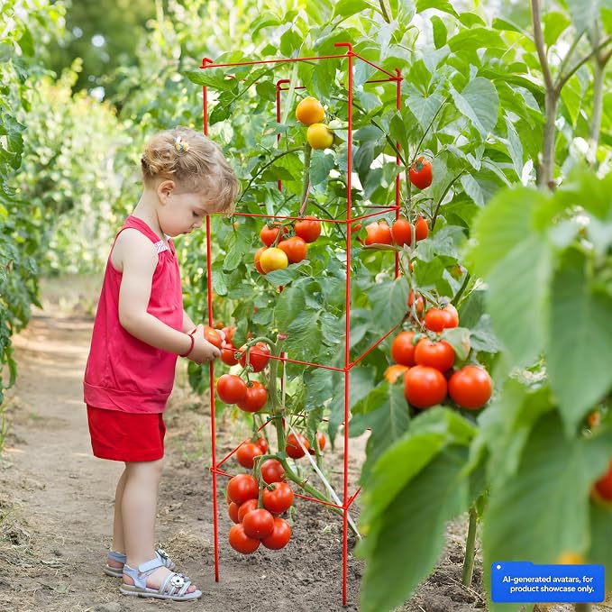 Thealyn Tomato Cages 6 Packs 46 Inch (H) Plant Stand with 164 Feet Twist Ties, Heavy Duty Garden Plants Support for Tomatoes, Cucumber, and Other Climbing Plants (Red)