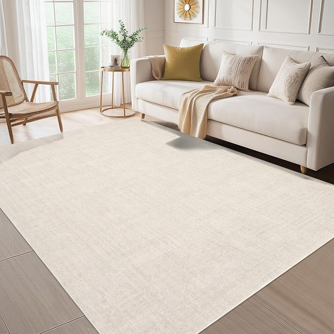 Garvee Solid Washable Rugs 5x7 Area Rugs for Living Room Bedroom Cream | Soft Non Slip Rugs for Bedroom, Low Pile Neutral Rug, Stain Resistant Foldable Carpet for Playroom Dorm, Farmhouse Rugs