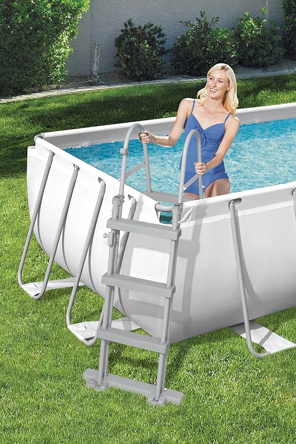 Bestway Power Steel Frame Pool-Set mit Sandfilteranlage 404 x 201 x 100 cm, lichtgrau, eckig