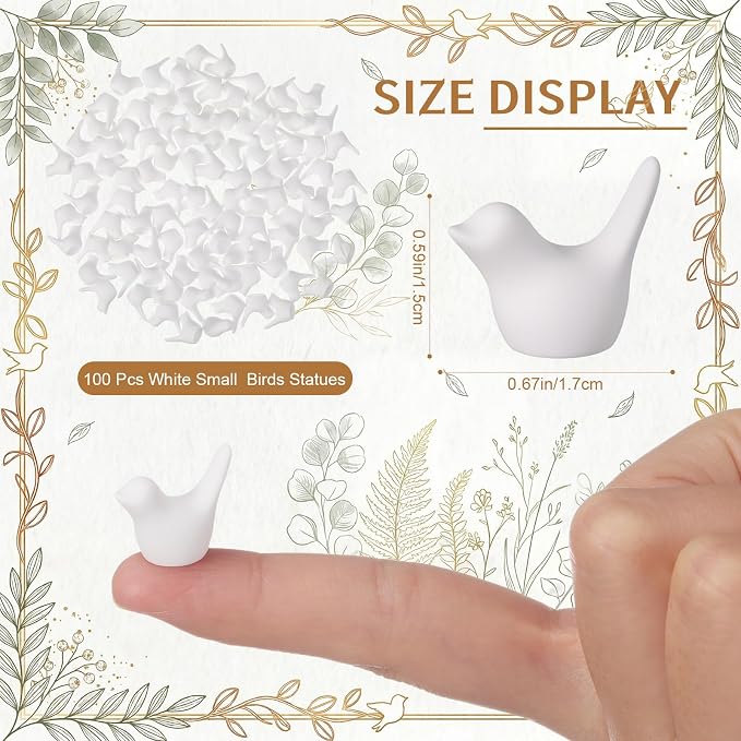 Sieral 100 Pcs White Mini Bird Figurines Miniature Resin Bird Statues Small Animal Statues Fairy Garden Accessories for Micro Garden Landscape Dollhouse Cake Potted Plants DIY Craft, 0.59" x 0.67"