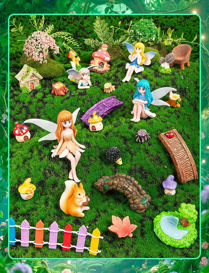 52Pcs Miniature Fairy Figurines Kit, Mini Fairies for Fairy Garden, Small Fairies Garden Accessories for Decor Cake
