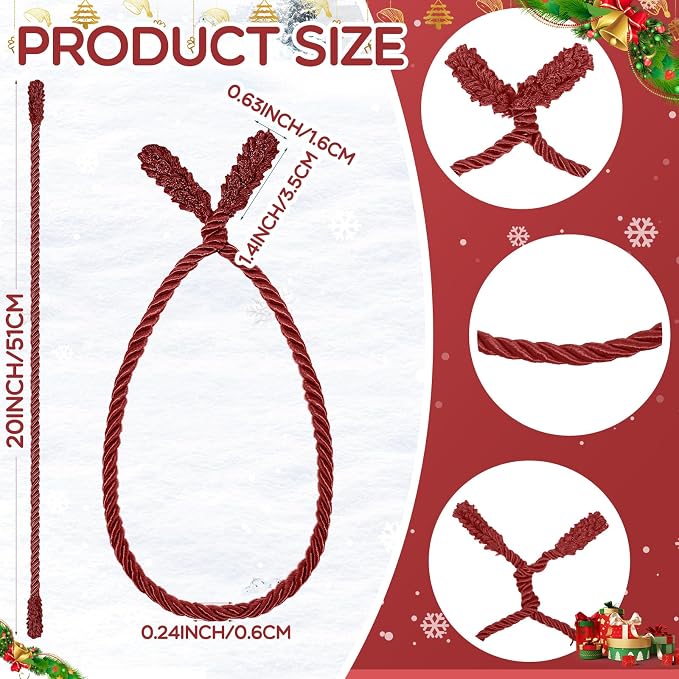 Zhengmy 8 Pcs 20 Inches Christmas Garland Ties Christmas Decorative Twist Ties for Banister Reusable and Flexible Twist for Xmas Home Decorations Holiday Craft Wrapping (Burgundy)