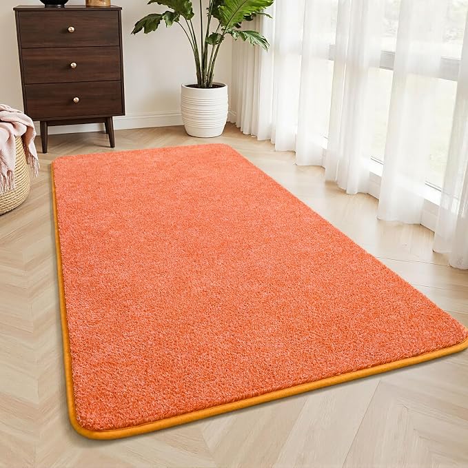 Chicrug Memory Foam 2x4 Small Runner Rugs for Hallway Entryway Bedroom | Modern Low-Pile Carpet Runner Rug for Kitchen, Throw Kids Rug for Bedside Dorm Room Decor, Orange and White