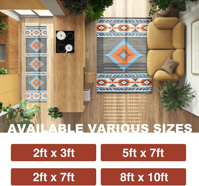 YHSF Southwestern Area Rug - Anti Static & Washable - Lead, 5 ft x 7 ft | Soft Native American Tribal Floor Rugs for Living Room, Bedroom, Hallways, and More - Easy-to-Clean Home Decors