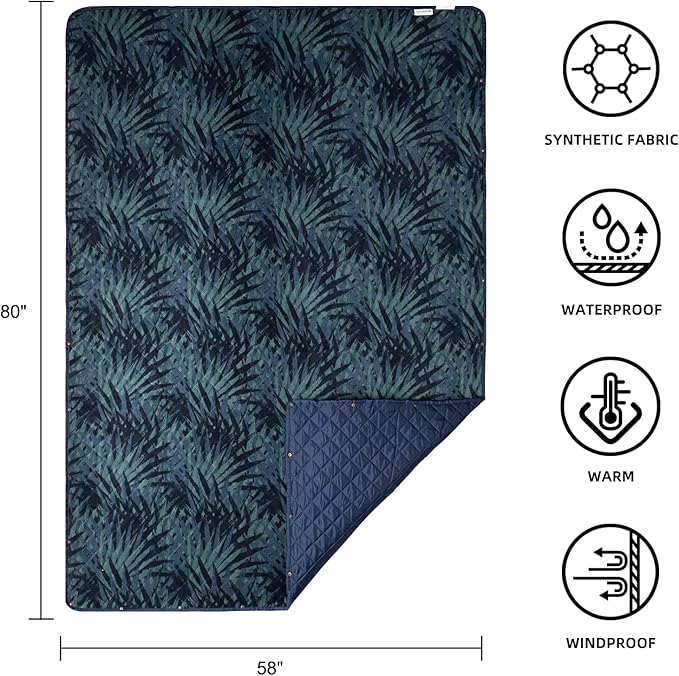 Large Waterproof Outdoor Blanket Thick Fleece 80" x 58" | Windproof Stadium Blanket, Wearable Poncho, Machine Washable for Camping, Car, Pet, Picnics - Jungle
