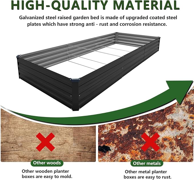 2PCS 12x4x1ft Galvanized Raised Garden Kit,Metal Planter Box,Black | Outdoor Elevated Metal Planter Box For Vegetables, Flowers & Herbs. Rustproof Galvanized Steel, Open Drainage, Easy Assembly