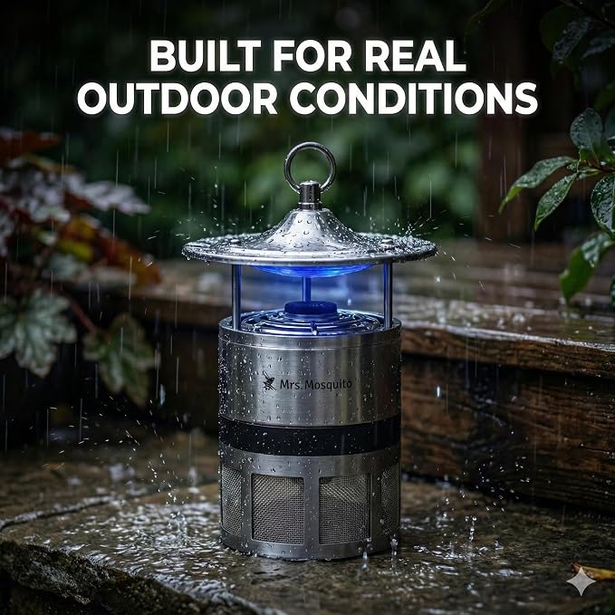 Outdoor Mosquito Trap – Premium Stainless Steel Insect Killer with UV Light & Octenol Lure, Rainproof, Ultra-Quiet, 15,000-Hour Lamp Life, Safe for Family & Pets
