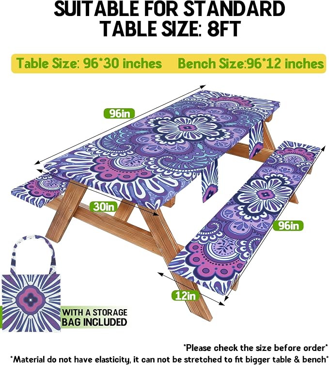 Picnic Table Cover with Bench Covers Elastic Table Cloth Cool Fun Unique Ideas Christmas Xmas Mother Valentine's Day Birthday Party Camping Gifts for Camper RV Owner Camping Lovers Women Mom Adult
