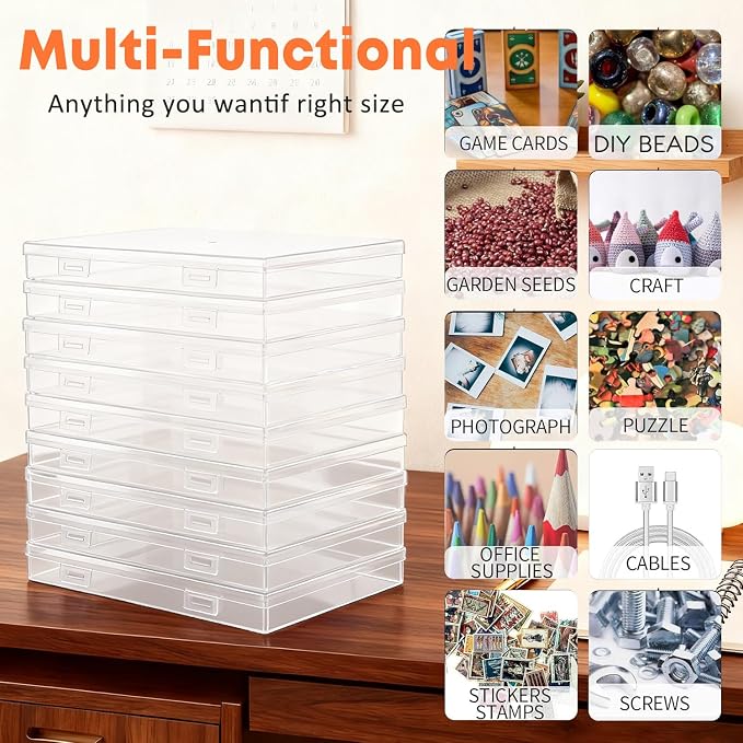NINU Photo Storage Box 5 x 7 In Photo Case, 10 Inner Large Photo Keeper, Clear Photo Storage Container, Seed Craft Cards Pictures Organizer, Plastic Office Organizer with 1 Label Sticker