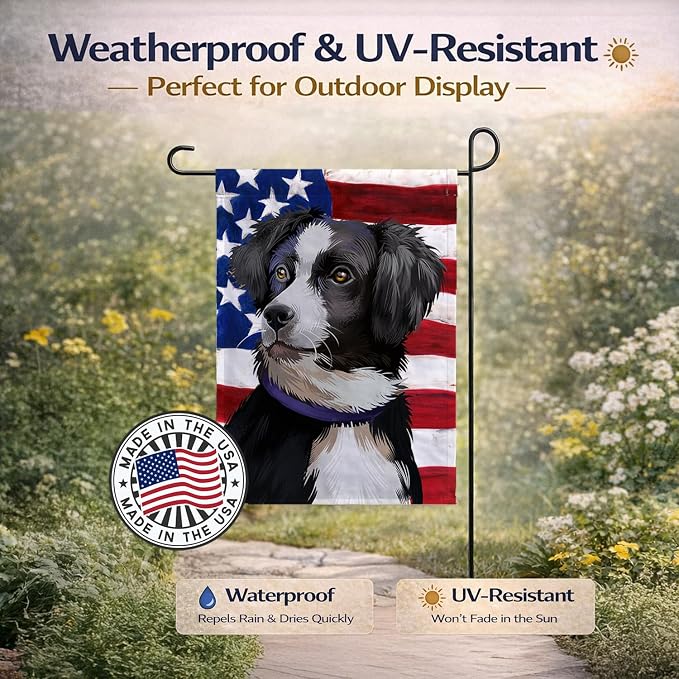 Caroline's Treasures CK6412GF Australian Shepherd American Flag Garden Flag Mailbox Flag Decorative Yard Flag Banner Outside Patio Artwork Yard Flower Beds, Garden Size, Multicolor