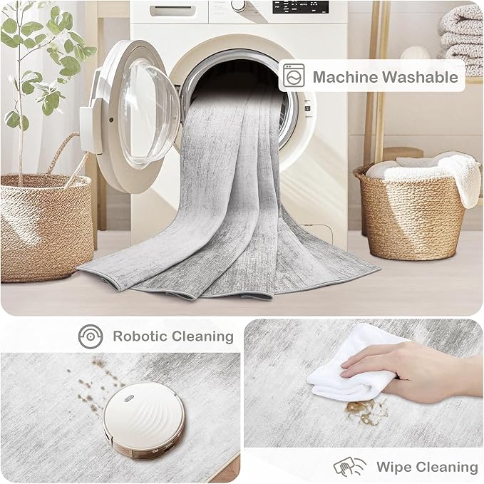 Area Rugs 5x7 Living Room: Washable Rug Modern Abstract Rugs Soft Non Slip Neutral Rug Stain Resistant Indoor Carpet for Bedroom Kitchen Dining Room Nursery Home Office Rugs(Grey,5'x7')