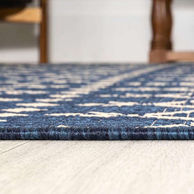 JONATHAN Y Moroccan Geometric Indoor Outdoor Round Area Rug 6 Ft Navy/Beige, Ourika Textured Weave for Backyard, Patio, Porch, Easy-Cleaning, High Traffic, Pet-Friendly, Non-Shedding (SMB108K-6R)