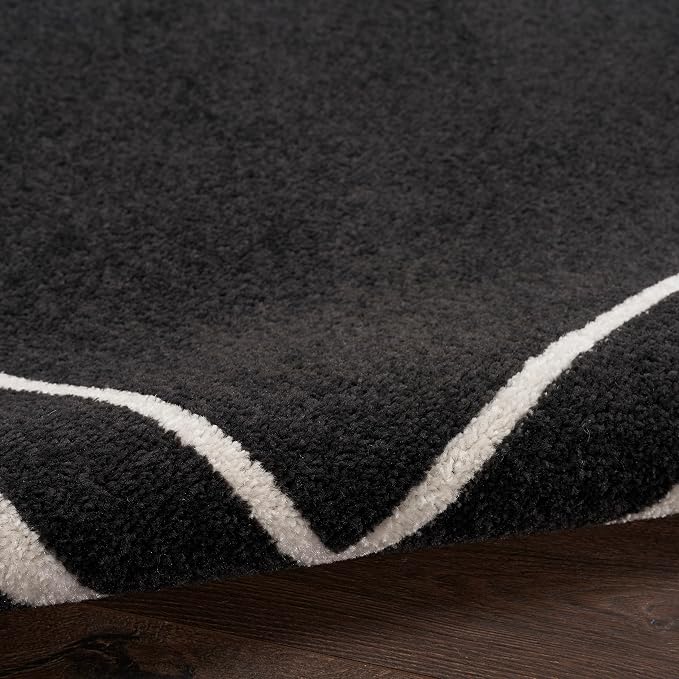 Nourison Home Nourison Essentials Black Ivory 4' x Round Area Rug - Easy Clean, Non Shedding, Bed Room, Living Room, Dining Room, Kitchen (4' x Round)