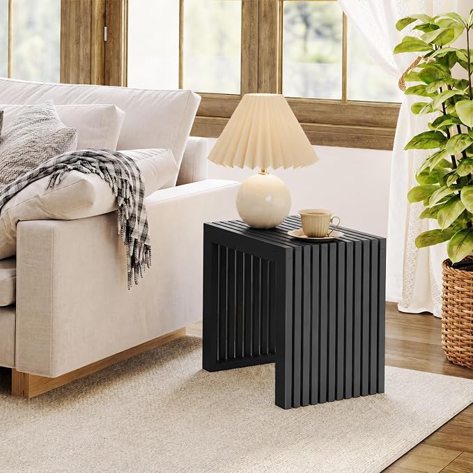 Bamboo Dining Bench, 18'' Slatted Design Entryway Bench, Black | Modern Solid Bamboo Seating Bench for Indoor & Outdoor Use, Ideal for Kitchen, Hallway, Bedroom