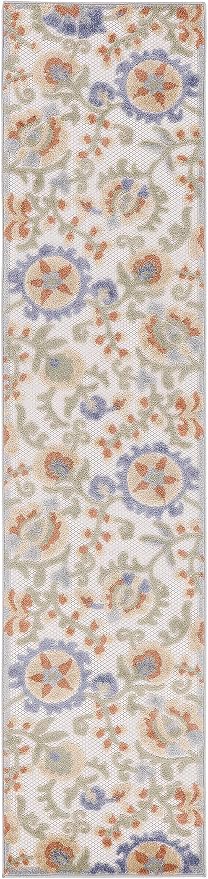 Nourison Home Aloha Ivory Blue 2'3" x 8' Area Rug - Easy Clean, Non Shedding, Bed Room, Living Room, Dining Room, Kitchen (8' Runner)