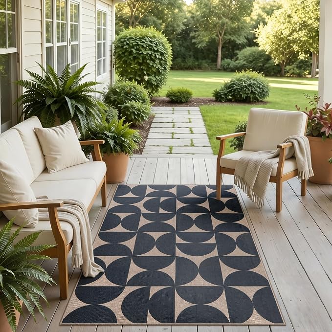 Lahome Semi Circle Front Porch Rug, Black 3x5 Easy Jute Outdoor Patio Rug | Farmhouse Neutral Washable Non Slip Non Shedding Door Mat for Entryway Layering Office