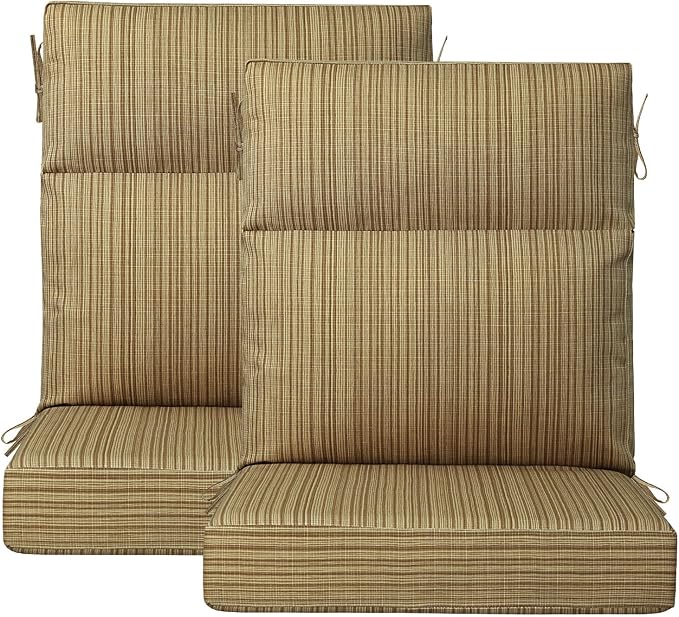 Outdoor Patio Chair Cushions 44x21x3.5 inch, Set of 2 Thicken Comfy Cushions for Rocker Non Slip Fade Shield Water Repellent High Back with Ties, Yellow Stripe