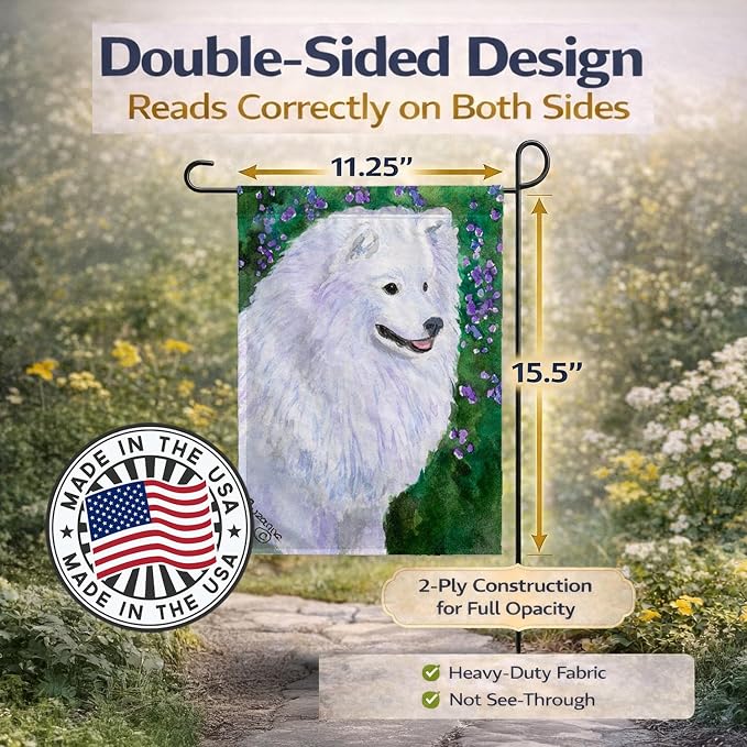 Caroline's Treasures SS8965GF American Eskimo Garden Flag Mailbox Flag Decorative Yard Flag Banner Outside Patio Artwork Yard Flower Beds, Garden Size, Multicolor