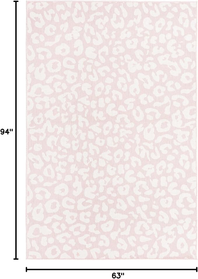 Unique Loom Outdoor Safari Collection Area Rug - Leopard (5' 3" x 7' 10" Rectangle, Pink Ivory/ Ivory)