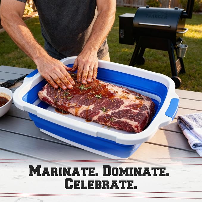 KITCHEN PERFECTION Collapsible XL Smoker & BBQ Prep Tub with Locking Lid | Includes Cutting Board, Meat Marinade & Brine Container For Turkey, Brisket & Ribs - Best Grill Accessories Gifts For Men