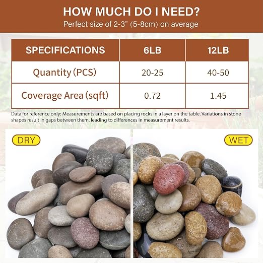 NUPICK 6lb Mexican Beach Pebbles, 2-3" Large River Rocks for Landscaping, Smooth Garden Rocks for Outdoor Paving, Natural Pebbles for Indoor Plants, Decorative Stones for Planters, Fish Tank, Fountain