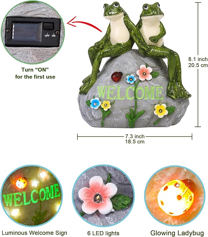 Solar Garden Outdoor Statues Frog with Succulent | 7 LED Lights, Lawn Decor Statue for Patio, Balcony, Yard Ornament, Gifts for Mom Grandma Women