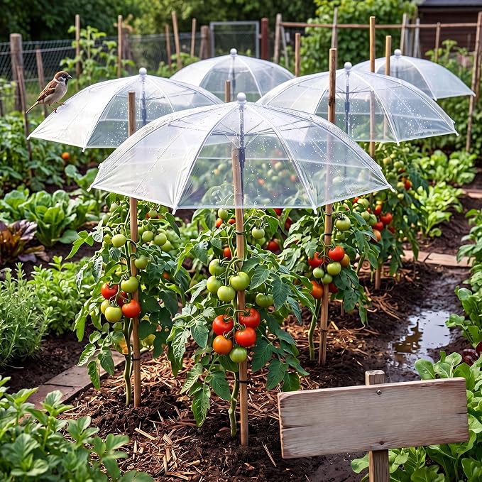 Novabright 6 Pack 27.5" Transparent Plant Umbrellas for Outdoor Plants, Mini Greenhouse Dome Protector with Adjustable Height Angle Plant Shade Cover for Garden Bed Vegetables Flower Potted Rainproof