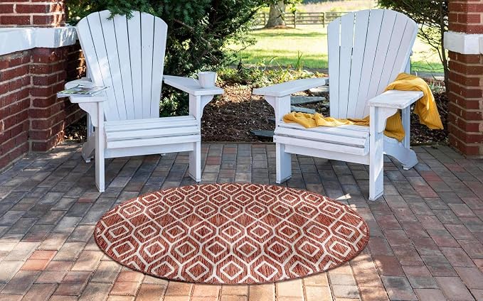 Jill Zarin Outdoor Collection Area Rug - Turks and Caicos (4' Round Rust Red/Ivory)