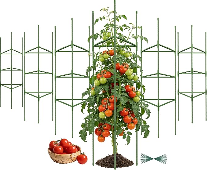 6 Pack Tomato Cage for Garden Plant Supports, 48 Inch Tomato Trellis for Potted Plants, Heavy-Duty Garden Plant Stakes for Climbing Vegetables Plants Cucumber Peony Flowers, Green