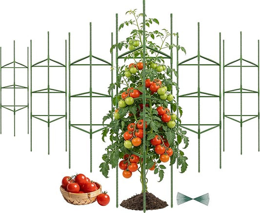 6 Pack Tomato Cage for Garden Plant Supports, 48 Inch Tomato Trellis for Potted Plants, Heavy-Duty Garden Plant Stakes for Climbing Vegetables Plants Cucumber Peony Flowers, Green