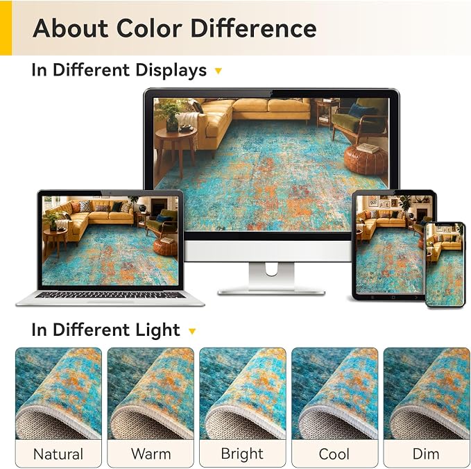 RELEANY Washable 2'x3' Abstract Area Rug for Living Room Teal Multi | Carpet for Bedroom, Kitchen, Office, Hallway and Entryway, Printed Pattern, Non‑Slip, Soft, Stain‑Resistant, Easy to Clean