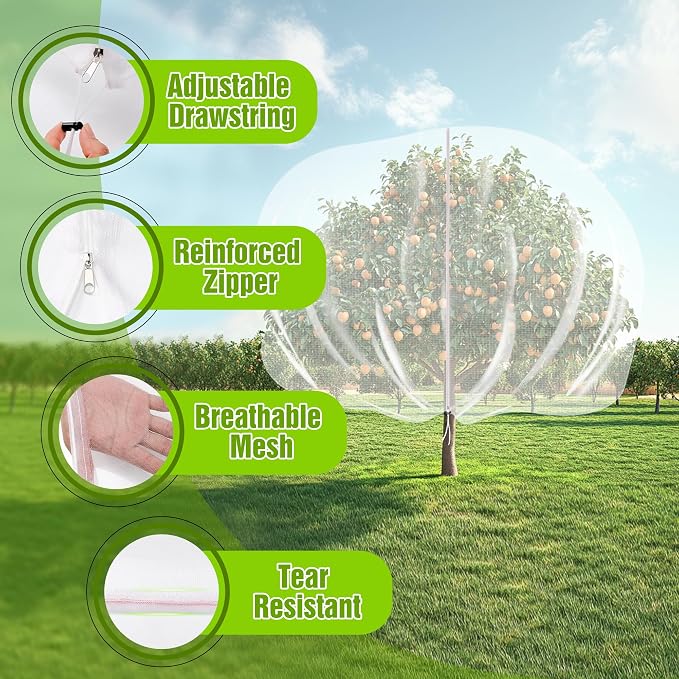 10 X 14FT Large Fruit Tree Netting for Protecting Fruit from Squirrels Birds Bug Pests, Tree Net for Fruit Trees with Zipper and Drawstring Bird Netting Covers for Blueberry Cherry Peach Apple Bushes