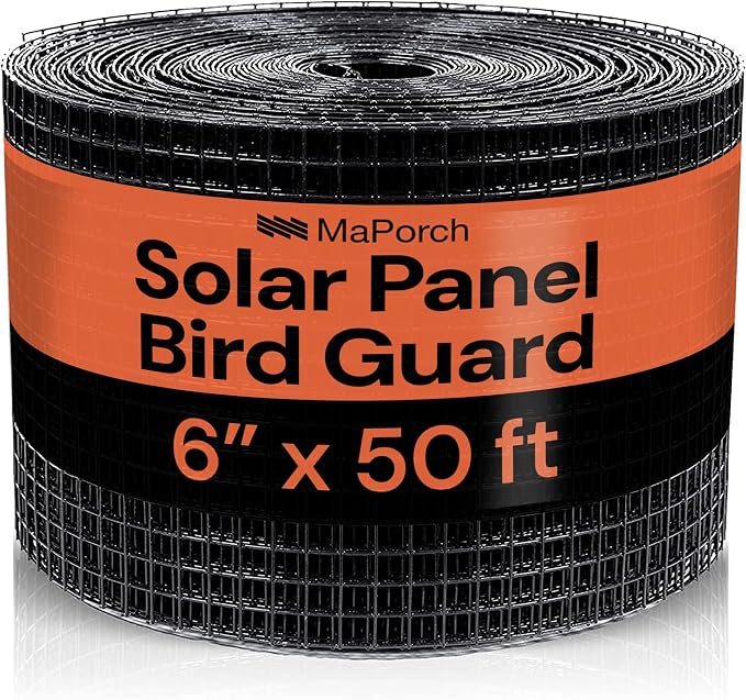 MaPorch Solar Panel Squirrel Netting - PVC Coated Galvanized Steel Mesh - 6 in x 50 ft Black, Under Fence Barrier Mesh - Squirrel Wire Guard & Bird Netting, Solar Panel Protection & Garden Fencing | PVC Coated Wire Screen - Water & UV Resistant - Netti...