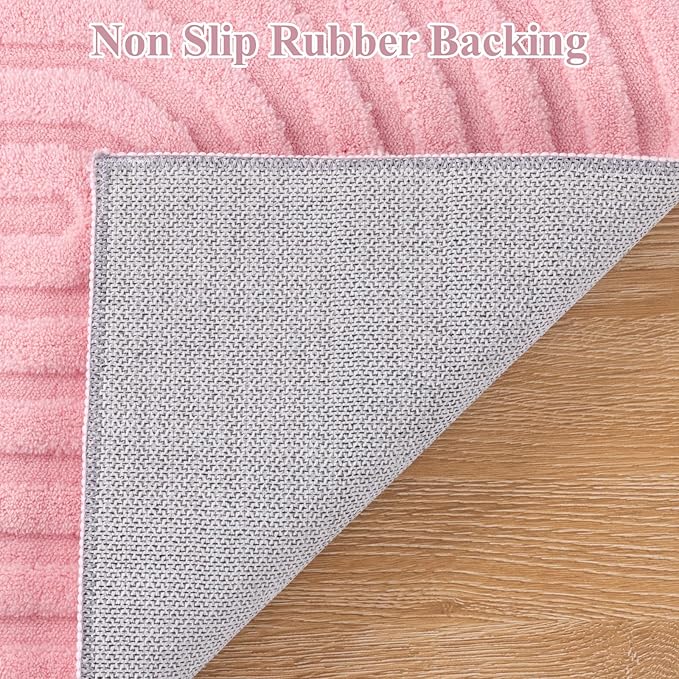 Pauwer 8x10 Area Rugs for Living Room, Modern Non Slip Washable Rug, Pink | Arch Pattern, Soft Fluffy, Neutral, Boho Accent, Solid Color Floor Carpet, For Kids Room Dining Room Nursery Entryway