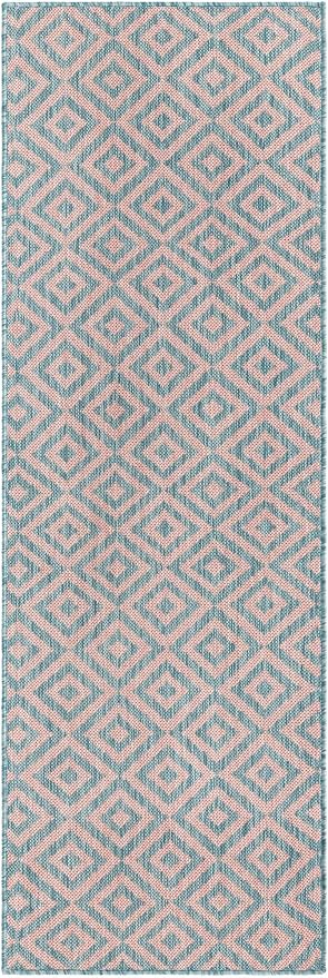 Unique Loom Jill Zarin Jill Zarin Outdoor Collection Area Rug - Costa Rica (2' x 6' 1" Runner, Pink and Aqua/Light Blue)