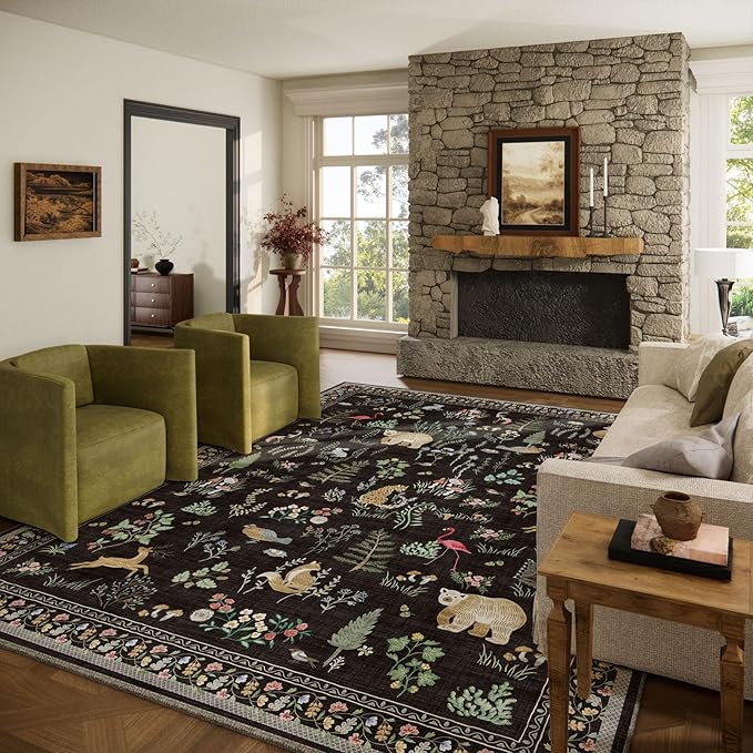 9x12 Area Rugs for Living Room: Washable Bedroom Rug Vintage Stain Resistant Non Slip Low Pile Soft Lightweight Carpet for Kitchen Dining Room Farmhouse Nursery Kids Room Home Office