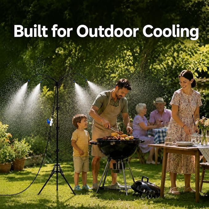 Standing Misters for Outside Patio, Portable Misting System with 5.3Ft Adjustable Height, 26Ft Water Hose and Stable Tripod Base for Backyard Pool Garden Cooling