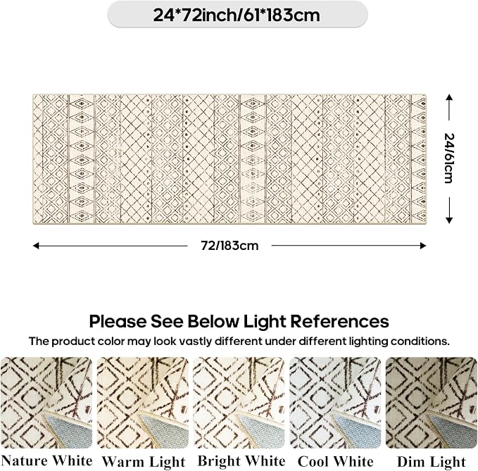 2'6"x8' Washable Hallway Runner Rug: Moroccan Kitchen Non Slip Rug Beige | Low Pile Geometric Floor Carpet with Rubber Backing Vintage Indoor Mats for Living Room Bedroom Laundry