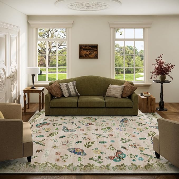 Machine Washable Rugs for Living Room: 5x7 Area Rugs Stain Resistant Non Slip Low Pile Soft Lightweight Carpet Rugs for Bedroom Kitchen Dining Room Nursery Kids Room Farmhouse