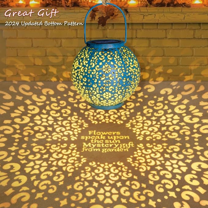 Homeimpro Solar Big Lanterns Outdoor Waterproof Garden Gifts Mom, Metal Table Lights for Patio, Yard Art, Mothers Day Bithday Gifts for Women Men(1Pack, Teal Blue)