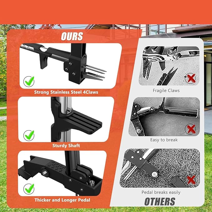 Fabater Weed Puller Tool, Gardening Stand Up Weeder Puller with 39.3" Ergonomic Long Handle and 4 Stainless Steel Claws, Heavy Duty Weed Remover Without Bending, Pulling or Kneeling