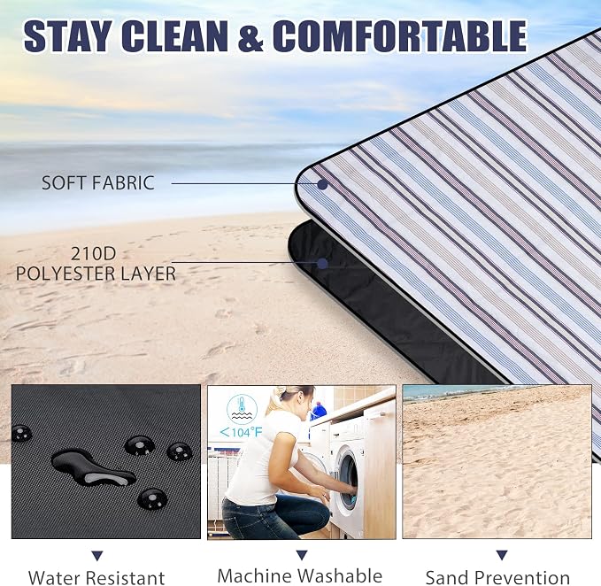 G GOOD GAIN Waterproof Picnic Blanket Portable with Carry Strap for Beach Mat or Family Outdoor Camping Party（Oyster）