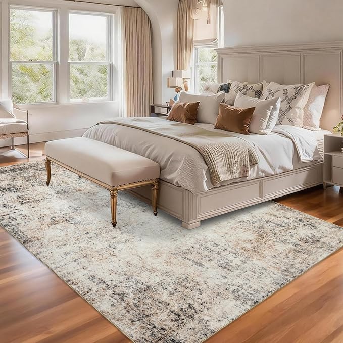 Washable 6x9 Area Rug: Neutral Rugs for Living Room Dining Room Bedroom Office Indoor - Non-Slip Modern Large Carpet Home Decor - 6x9 Sandstone Beige Gray