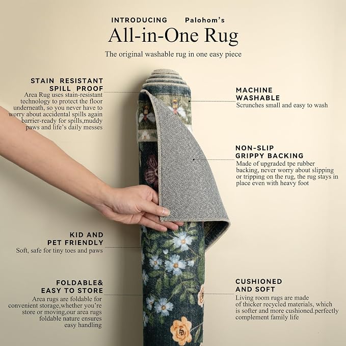 Washable Kitchen Rug Runners for Hallways: 2'x10' Runner Rugs with Non Slip Backing Low Pile Soft Indoor Floor Carpet Runner Rug for Entryway Hallway Kitchen Living Room Farmhouse