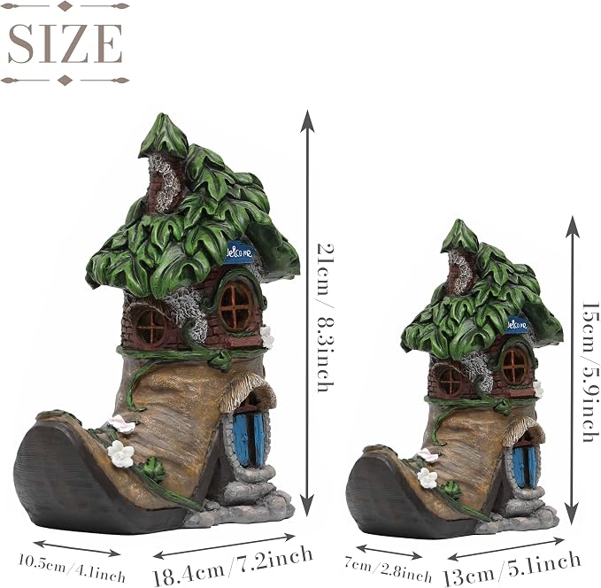 TERESA'S COLLECTIONS Boot Fairy House Garden Statues with Solar Outdoor Light for Garden Decor, Resin Fairy Garden Accessories Outdoor, Home Decorations Lawn Ornaments Yard Decor Gifts for Mom, 6"