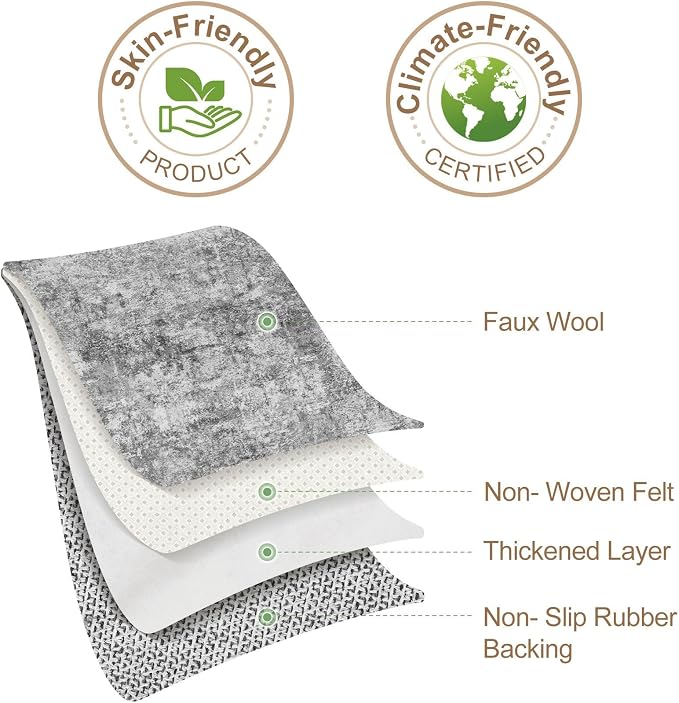 Nakagishi 8x10 Area Rugs Living Room: Washable Abstract Large Neutral Soft Rug Stain Resistant Modern Indoor Floor Non-Slip Carpet for Bedroom Nursery Kids Playroom Office Dining Room Dorm- Grey