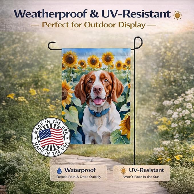 Caroline's Treasures DAC6040GF Brittany Spaniel in Sunflowers Garden Flag Mailbox Flag Decorative Yard Flag Banner Outside Patio Artwork Yard Flower Beds, Garden Size, Multicolor