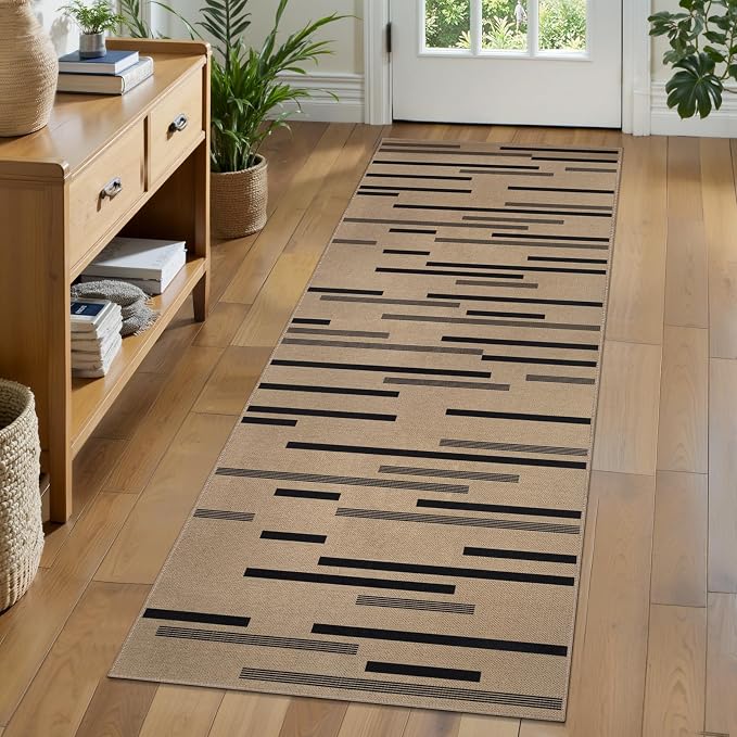 Tangsoo Easy Jute 2x6 Washable Hallways Runner Rug,Non-Slip Kitchen Carpet | Farmhouse Thin Indoor Outdoor Runner Irregular Striped Door Mat for Porch Laundry Bedroom Entryway