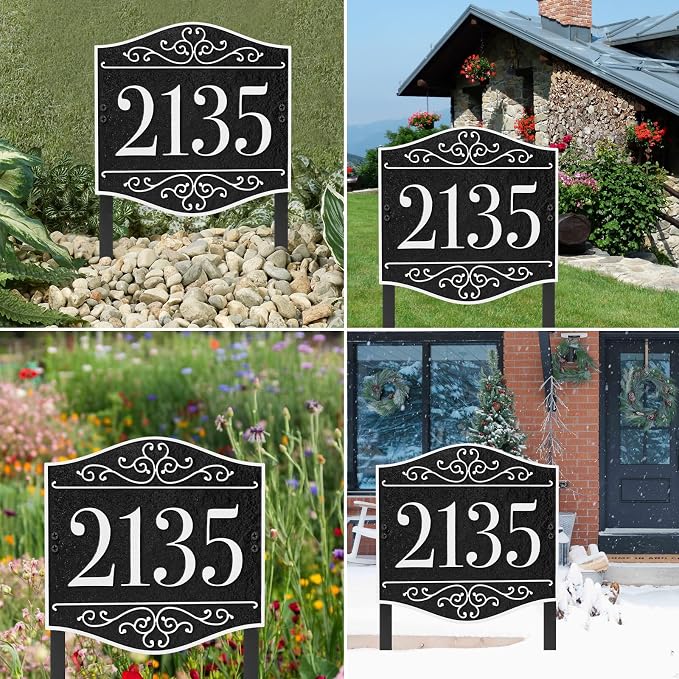 Personalized Lawn Address Sign - Custom Address Plaque,House Number Sign Plaque,House Numbers for Outside Lawn,Ground,Yard,Garden (Blue/Copper)